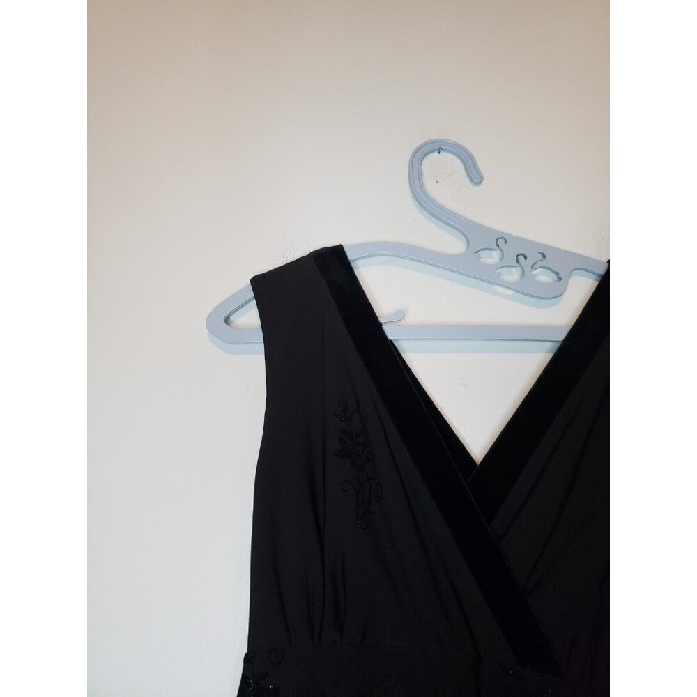 Sandra Darren Womens 10 Dress Sleeveless Black Cocktail Floral Sparkly V Neck - Picture 4 of 6